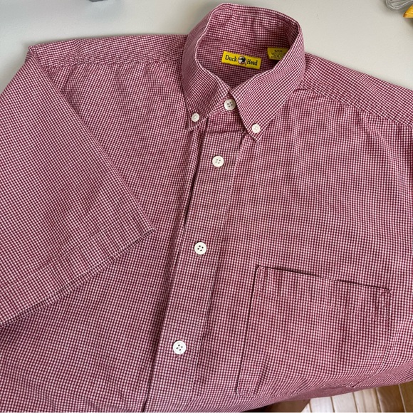 Duck Head Short Sleeve Button Down Shirt Red White Front Pocket Men’s Size Small - Picture 7 of 12